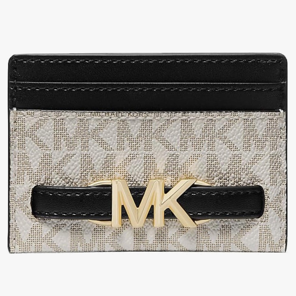 Michael Kors Reed Large Leather Card Holder - Vanilla/Black